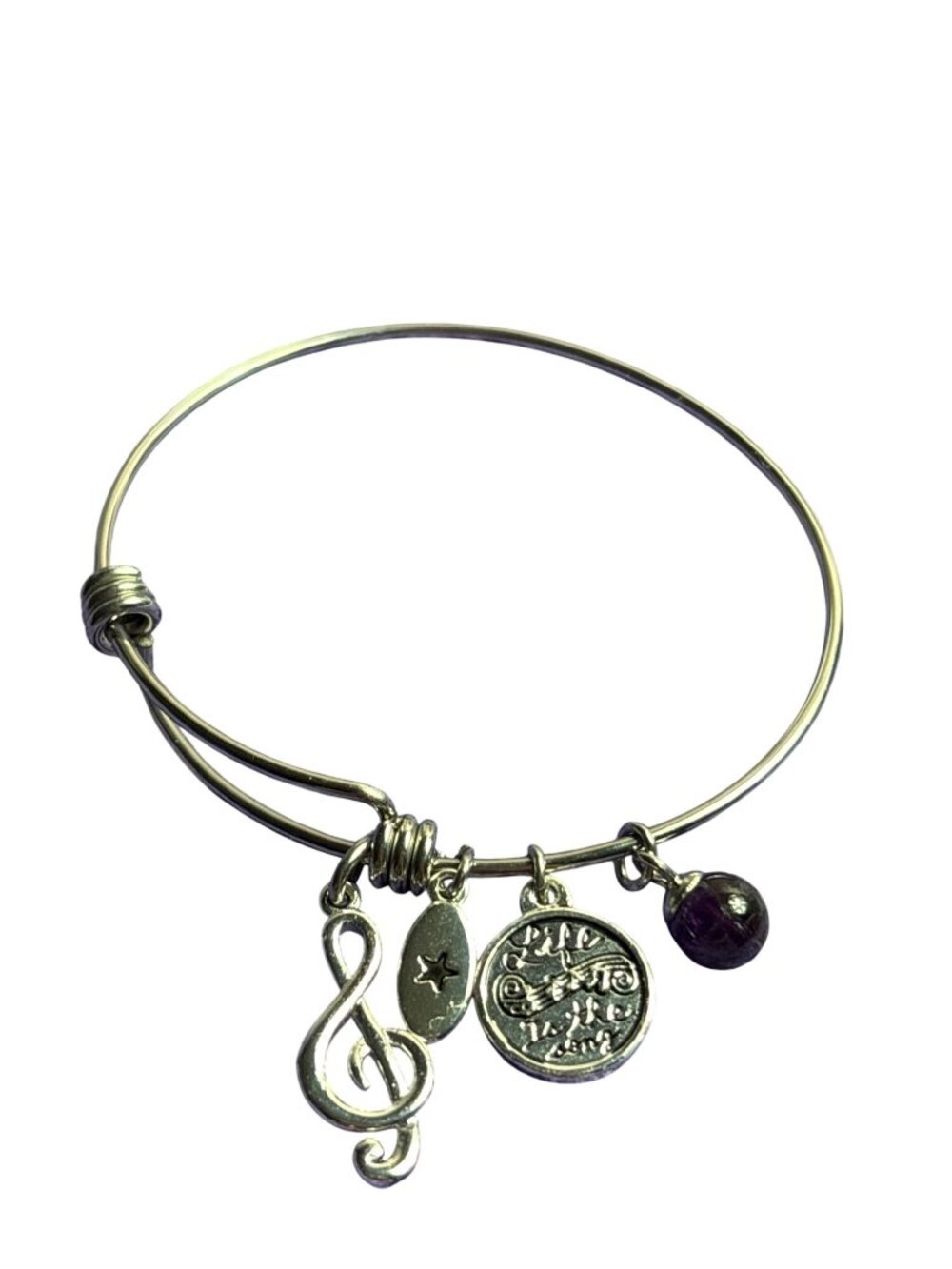 Unwritten Silvertone Charm Bangle Bracelet Life is the Song Love is the Lyrics